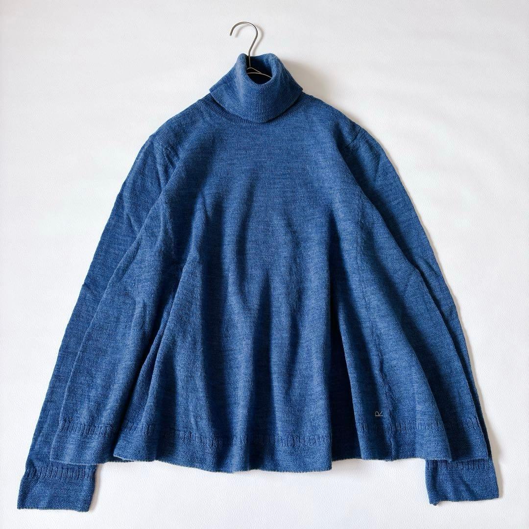 未使用級♡45R アルル超ガーゼのフレアータートルネックＴシャツ ウール ブルー
