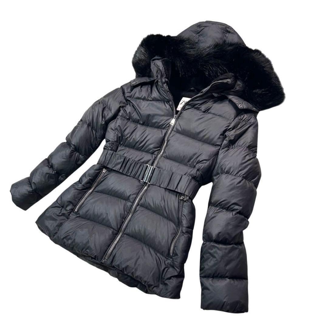 ZARA ザラ　ダウンコート　Aライン　フードファー・ベルト　2way　ブラック