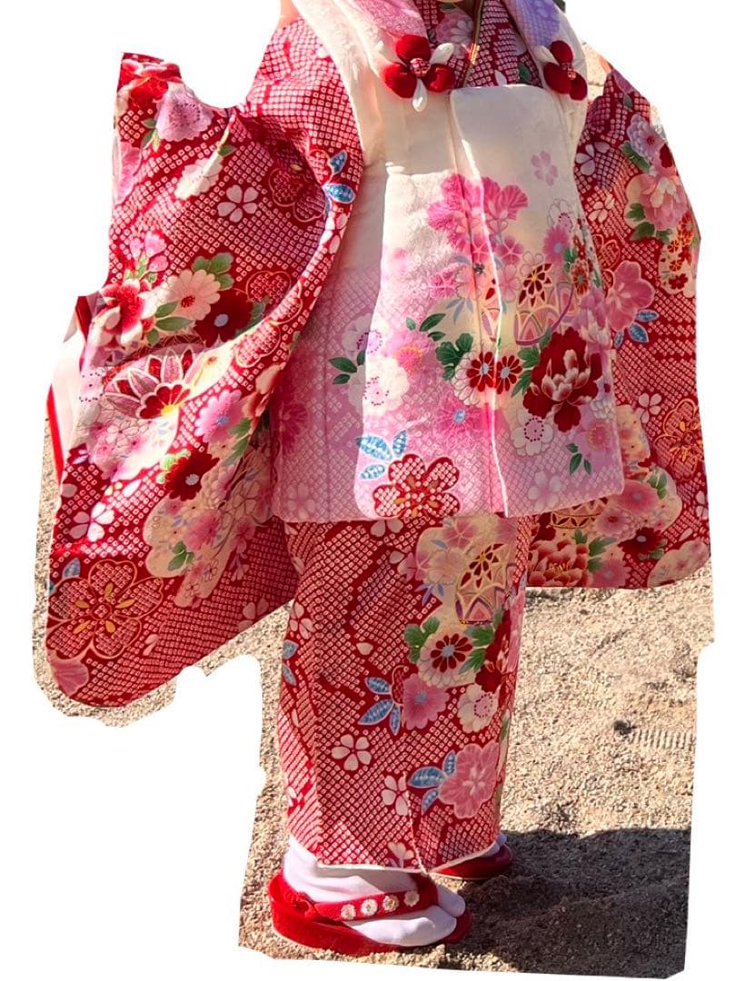七五三★着物セット★3歳用★赤白花柄手毬