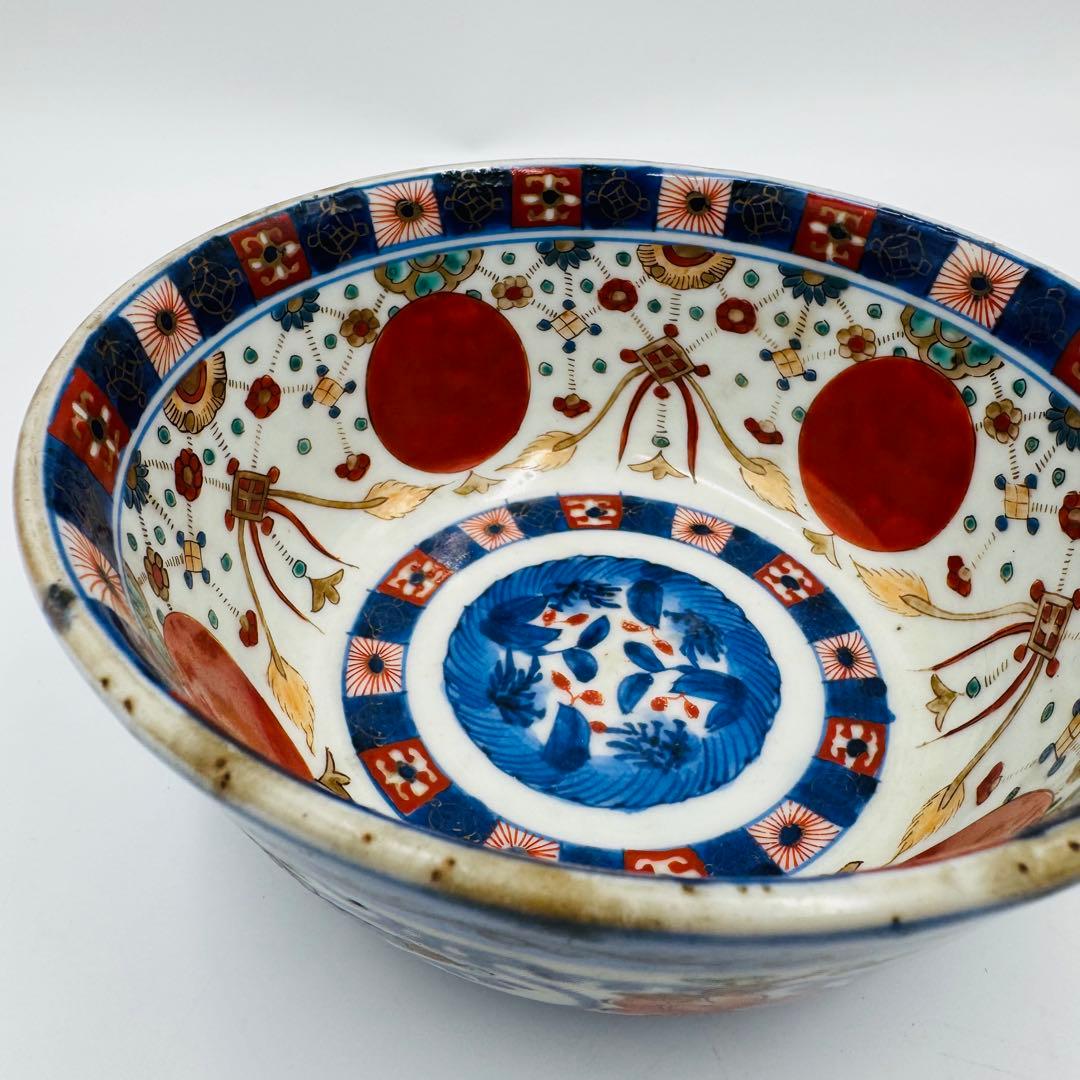 【伊万里焼　赤玉瓔珞紋　鉢　絵付け】骨董　アンティーク　インテリア