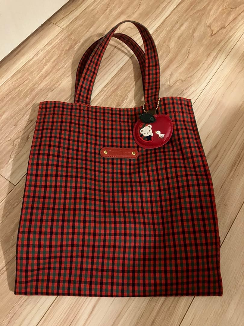 ファミリア　赤チェック　トートバッグ大