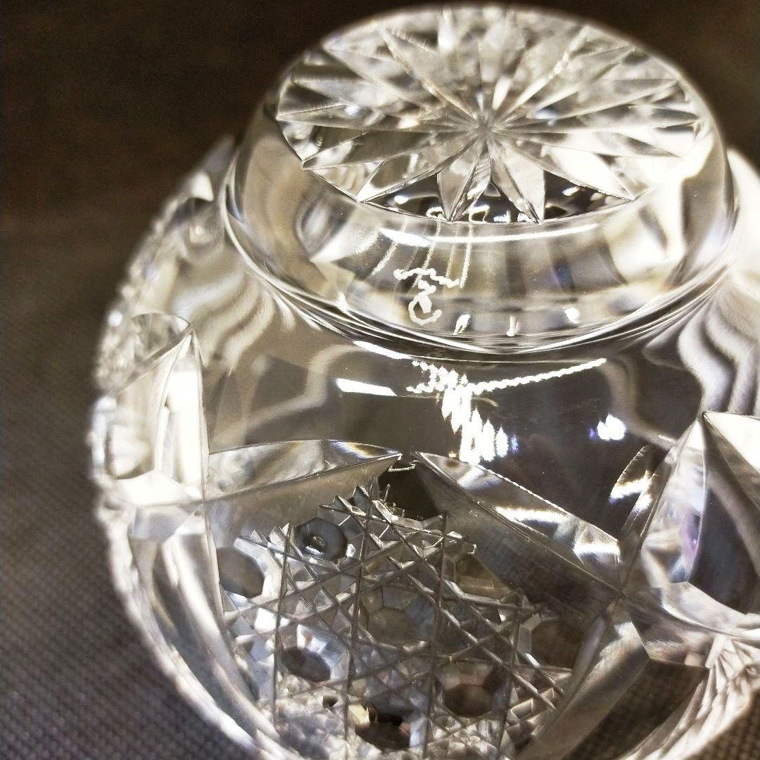 江戸切子　最高級　人気作家　黒川昭男作　菱矢来駕篭目　小鉢　サイン有り