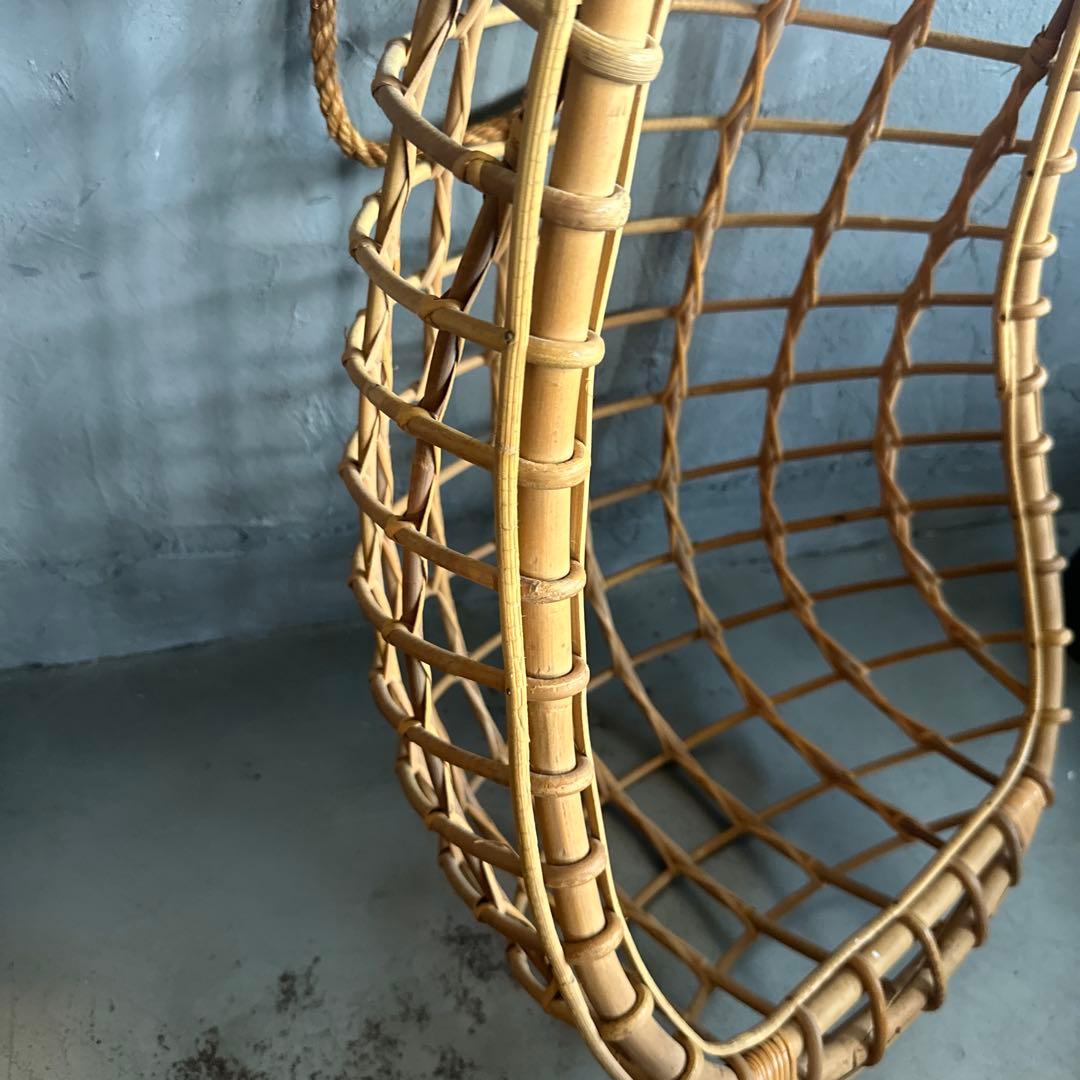 お人形や観葉植物、フェイク植物の入れ物に！ラタン製オーバル型吊り下げチェア