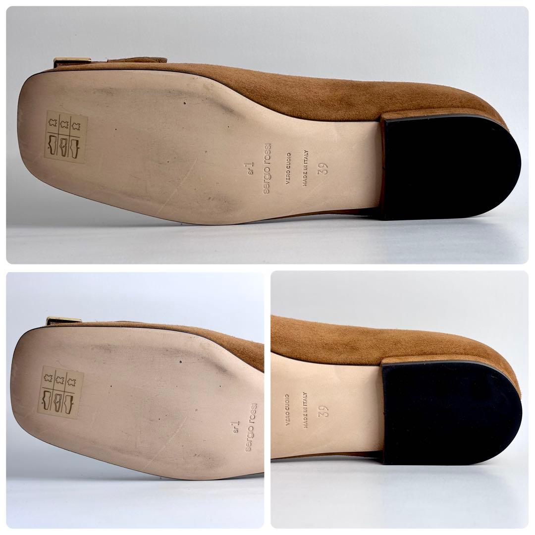 【未使用級】SERGIO ROSSI スクエア パンプス スエード ゴールド金具