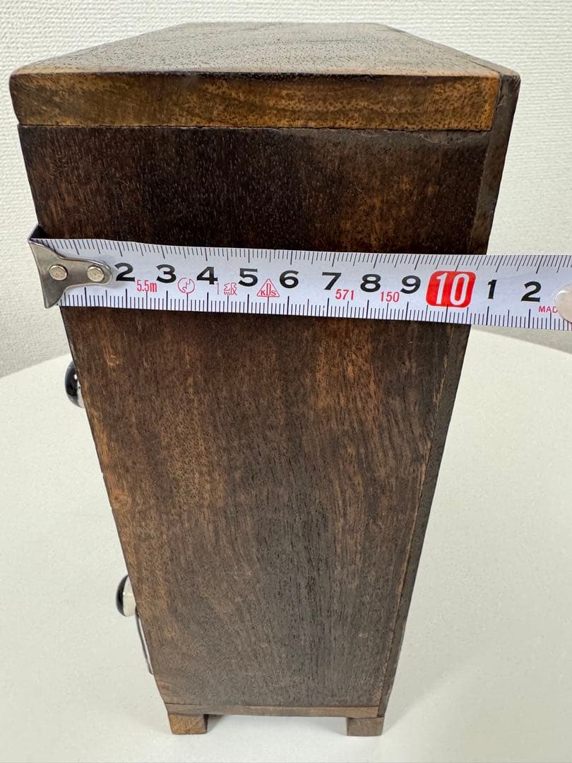 アンティーク小物入れ　木枠に陶器の引き出し