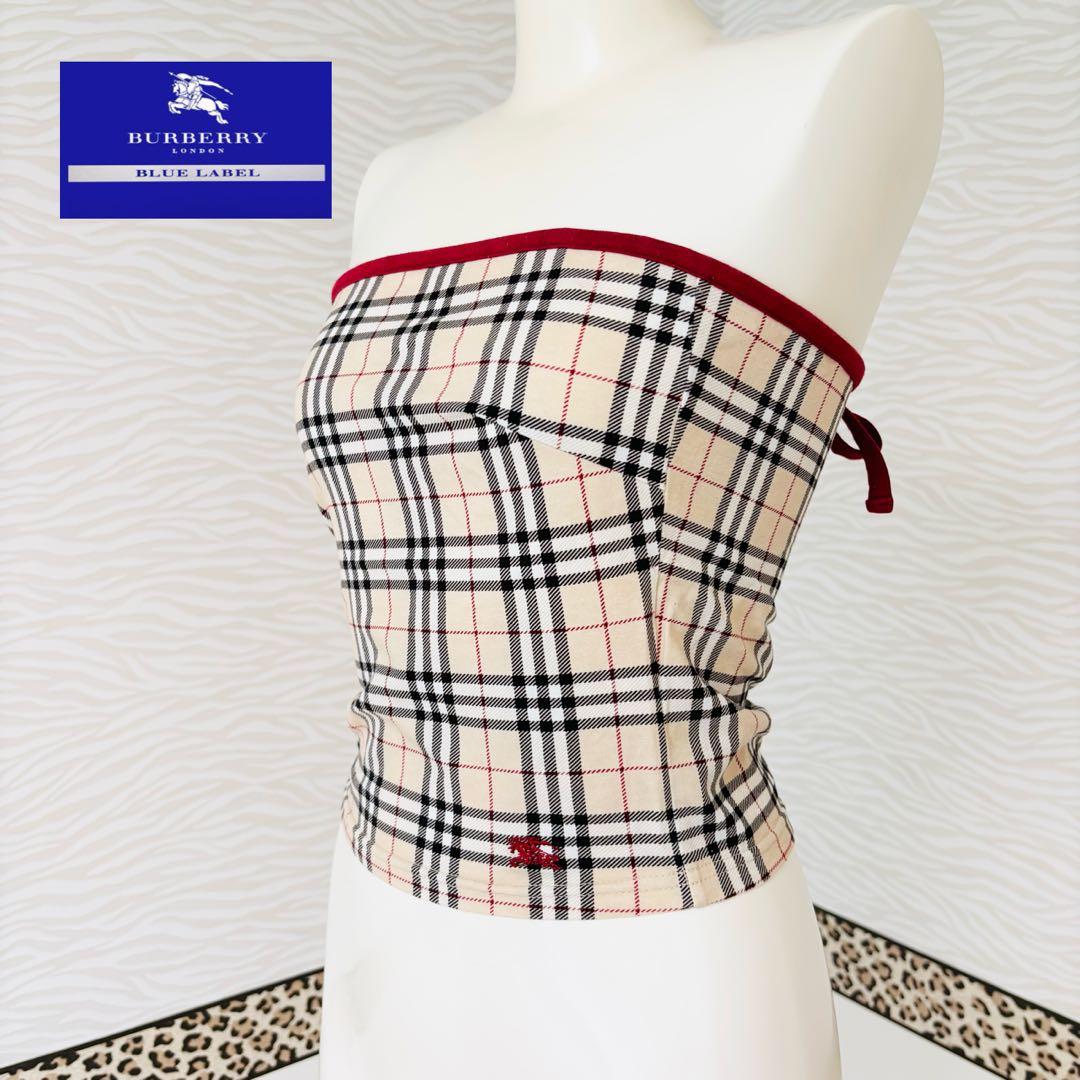バーバリーブルーレーベル ノバチェック ベアトップ　チューブトップ キャミソール