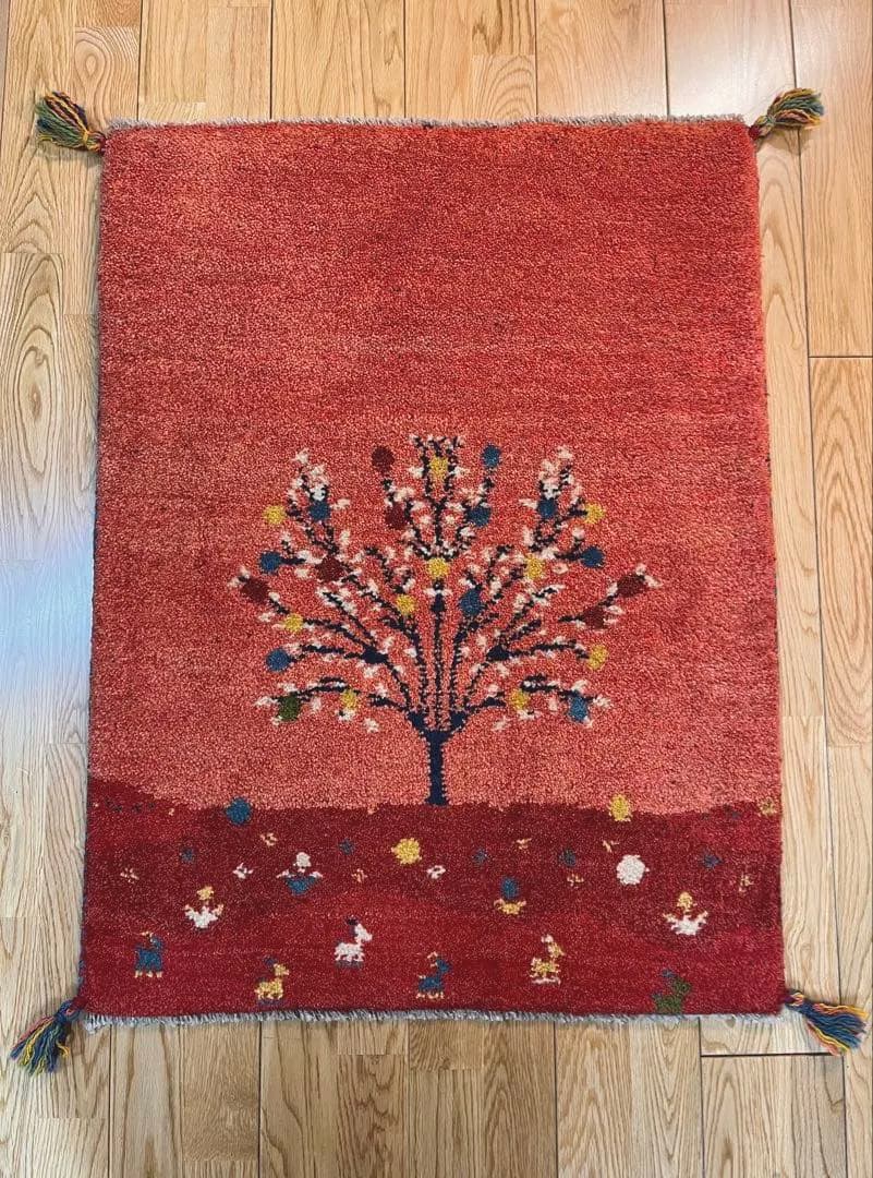 ペルシャ　ギャッベ　玄関　85×63 桃色　茜色　ザクロの木