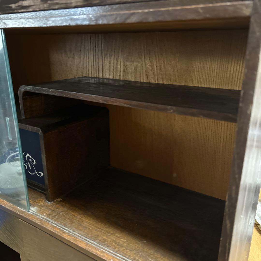 長期保管品 茶箪笥 茶タンス 木製 ガラス ビンテージ アンティーク 昭和レトロ