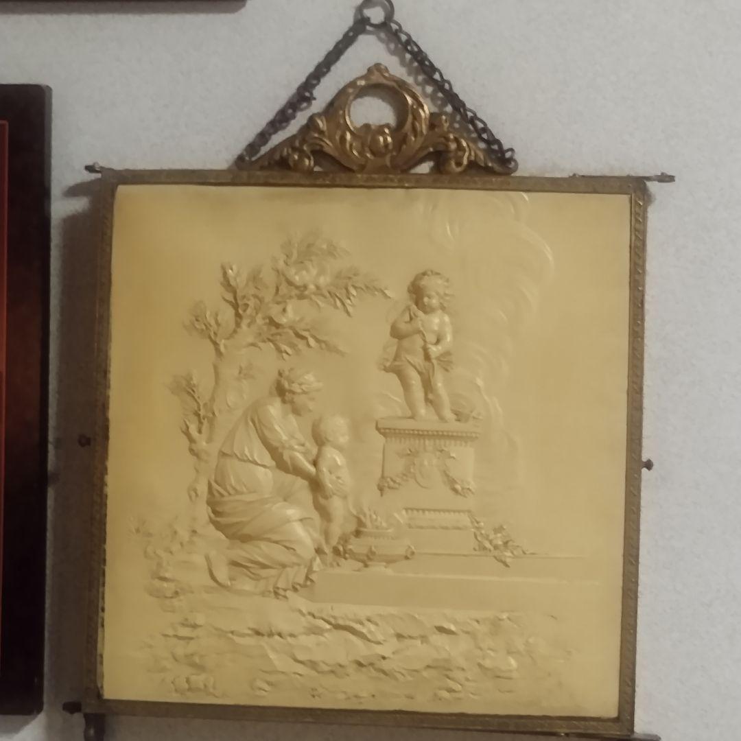 アンティークミラー●壁掛け●ゴールド●彫刻●ロココ●小便小僧●三面鏡●シャビー