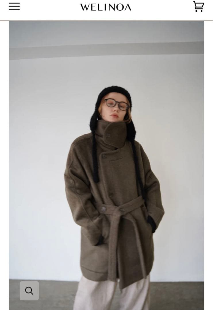 WELINOAスタンドカラーミディウールコート(チャコールカーキ)