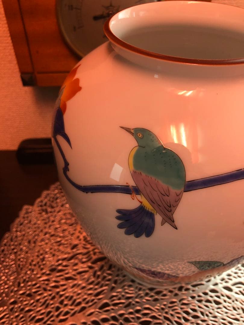 香蘭社謹製 花鳥図『春』原画 十三代酒井田柿右衛門 花瓶 約22cm