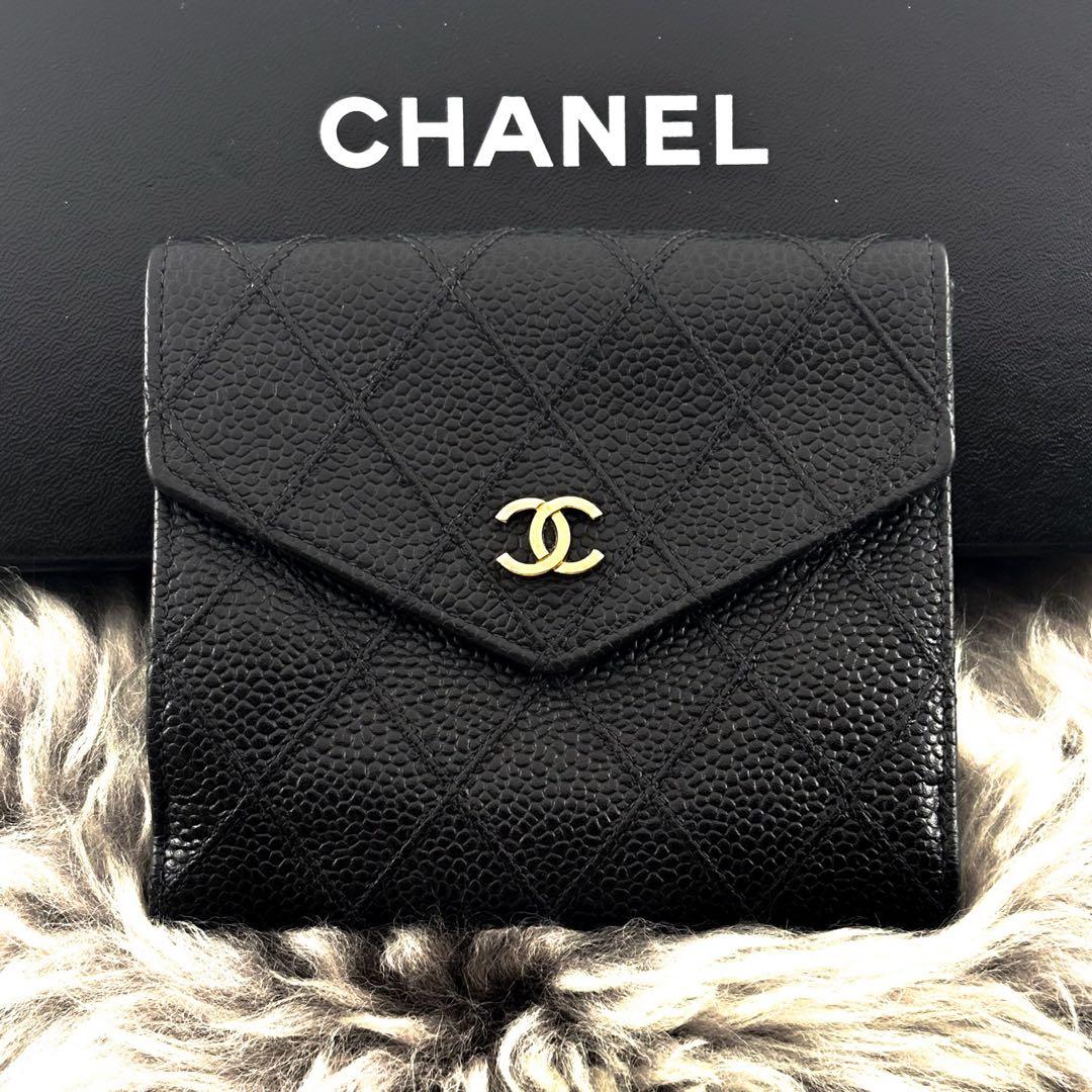 【極美品✨】シャネル 財布 ビコローレ キャビア Wホック 二つ折