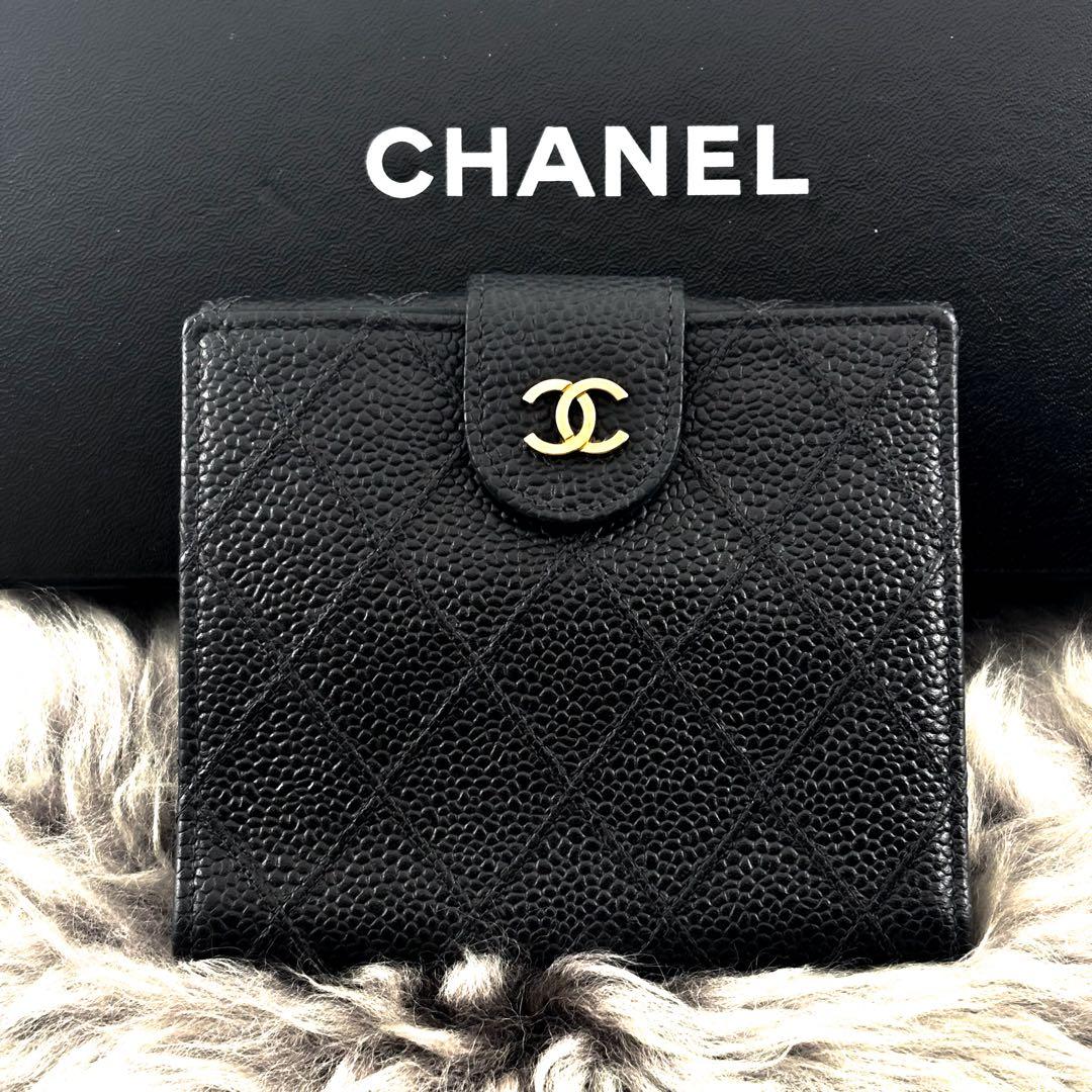 【極美品✨】シャネル 財布 ビコローレ キャビア Wホック 二つ折