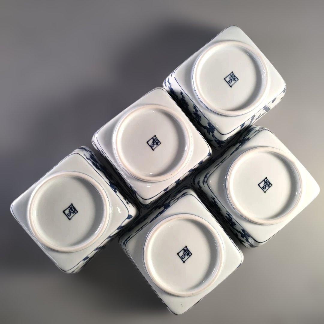 A1365-9/京焼/宮永東山 造/染付松竹梅図四方刺身揃 大5客・小5客/共箱