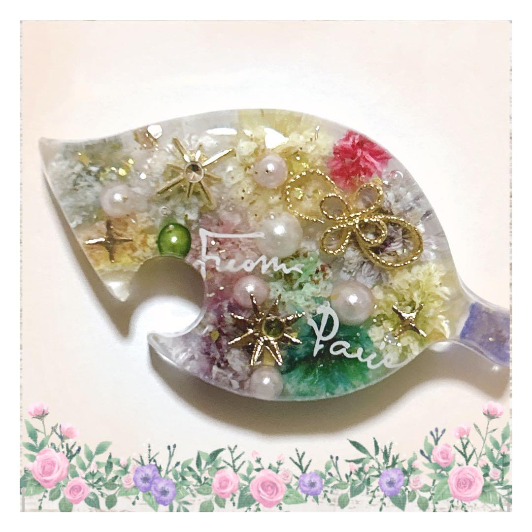 No 961❣️素敵なかすみ草入りリーフレジンヘアゴム❣️٩(๑❛ᴗ❛๑)۶❣️