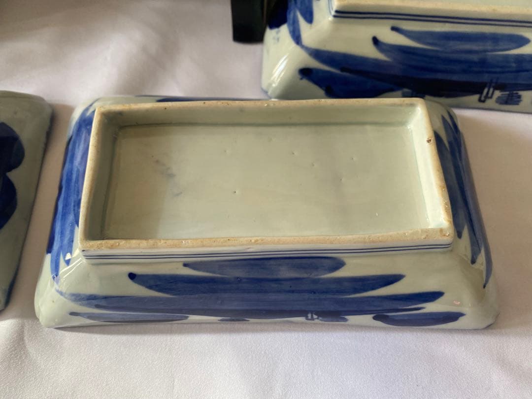 骨董　古伊万里　明治　ベロ藍　長角皿　5客セット