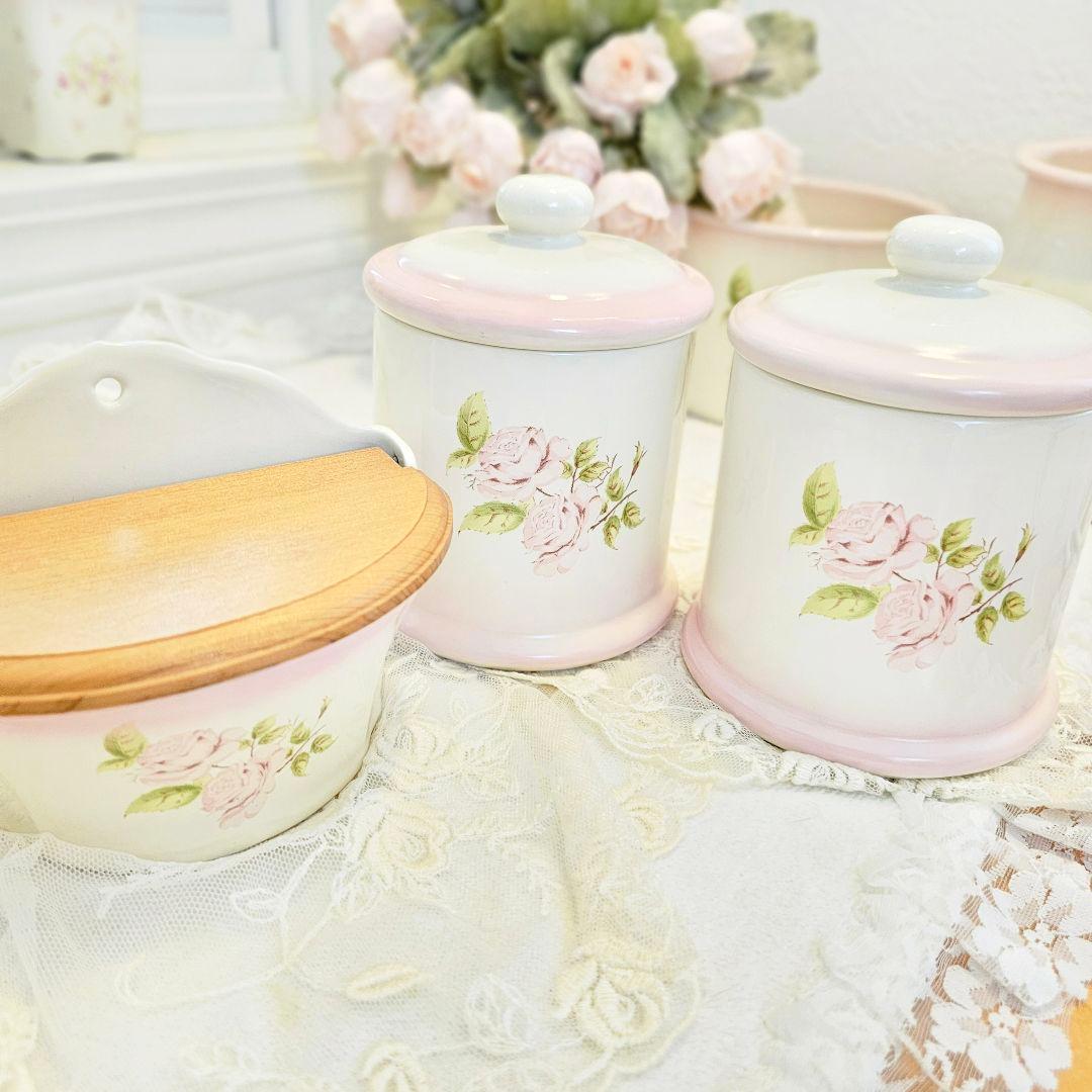 イマンimane ダイアナローズ 陶器コットンケース 2個セット 木製アルメット