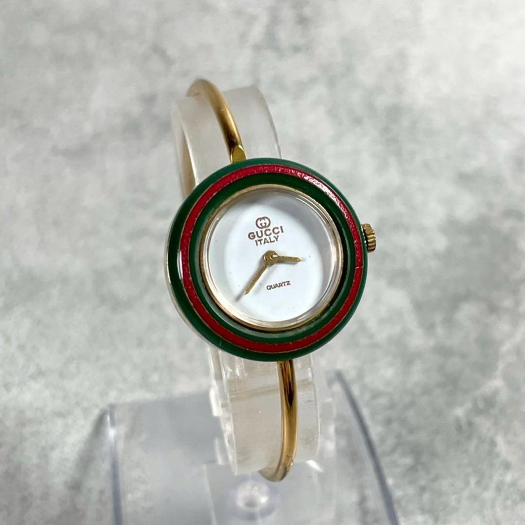 新品電池 グッチ チェンジベゼル 金メタルブレスレット クォーツ腕時計 稼働