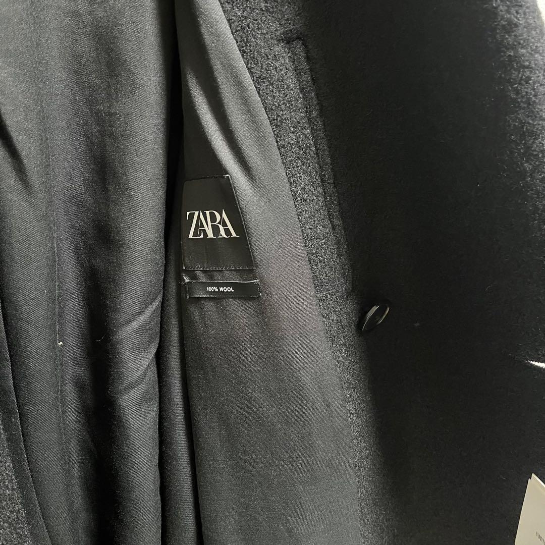 ZARA ダブルブレスト 黒 チェスターコート ウール