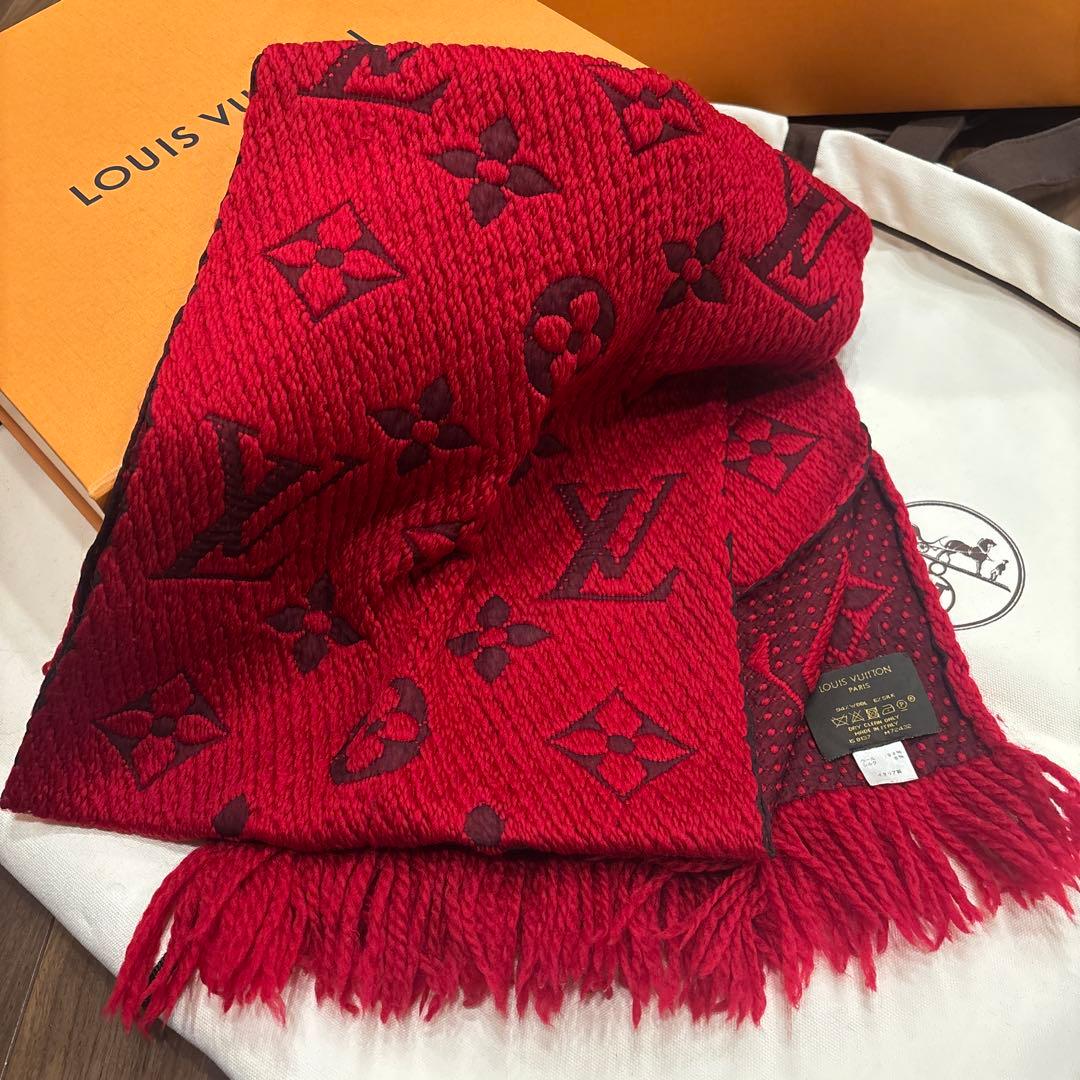美品　ルイヴィトン　エシャルプ ロゴマニア モノグラム シルク混マフラー