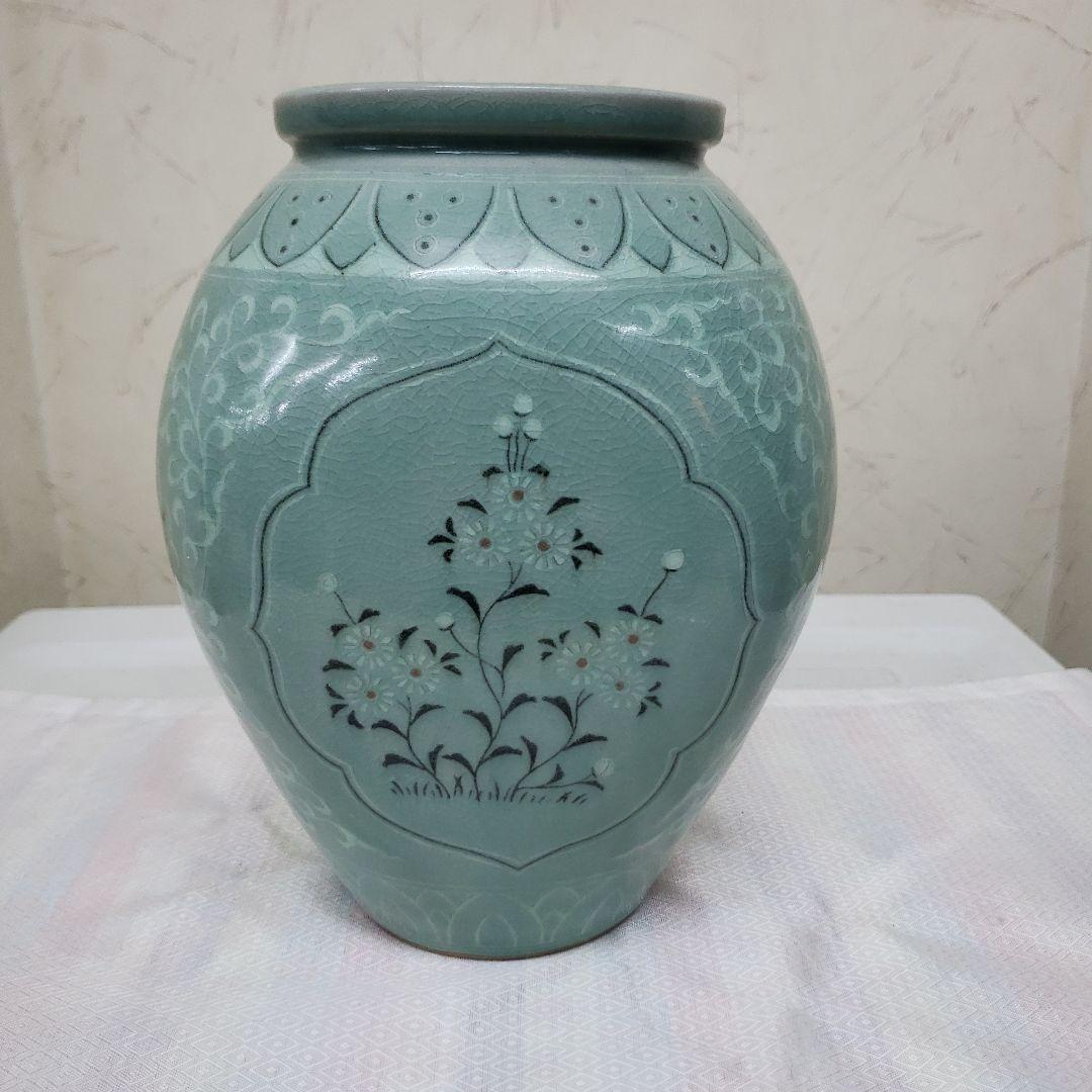 Ｂフライデー蔵出し特価青緑色の花瓶 陶器製作家物高さ21cm幅15cm×13cm