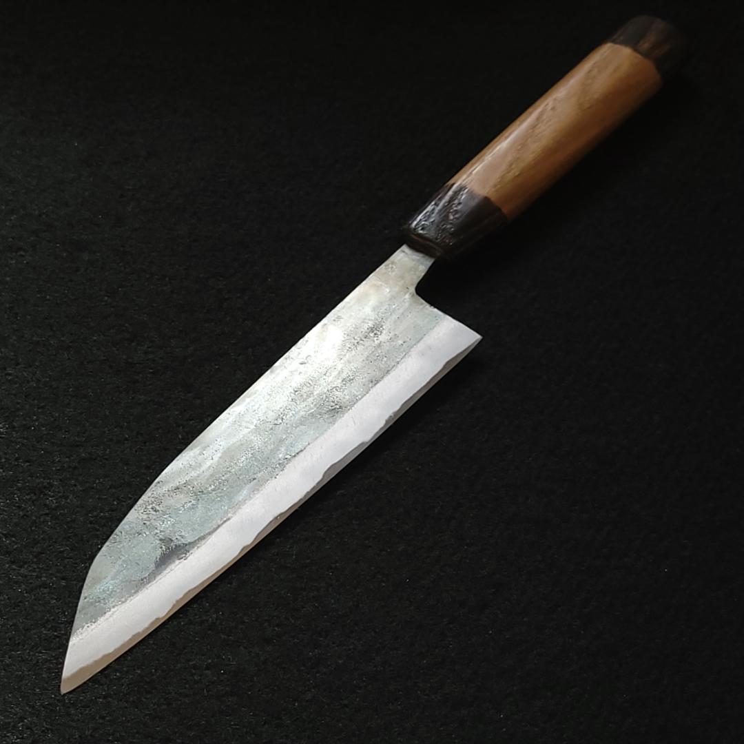 白紙1号 黒打 三徳包丁 165㎜ G9391 栗柄 月光作 １点物