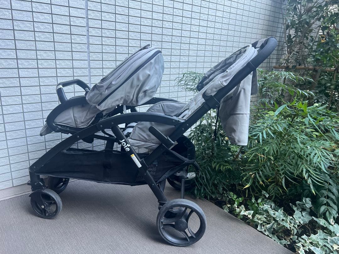 Joie ダブルベビーカー グレー　レインカバー付き