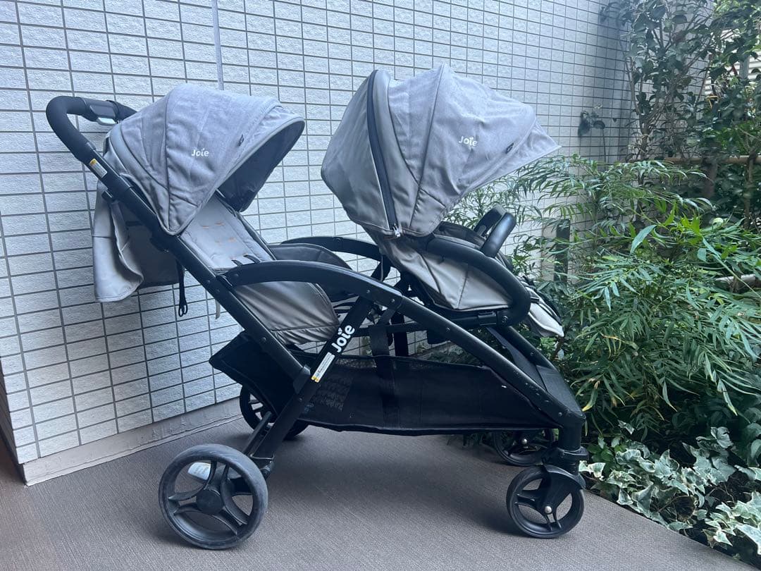 Joie ダブルベビーカー グレー　レインカバー付き