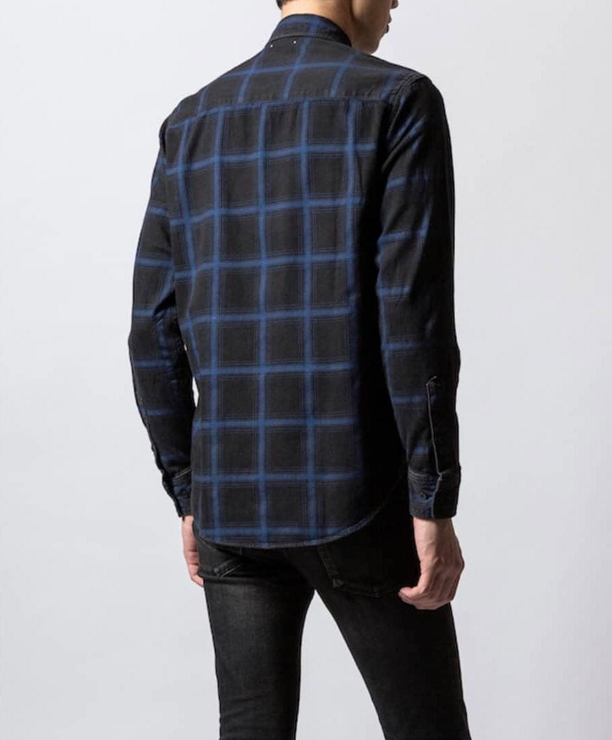 【キムタク愛用ブランド】 マインデニム デニムチェックシャツ Blue サイズ3