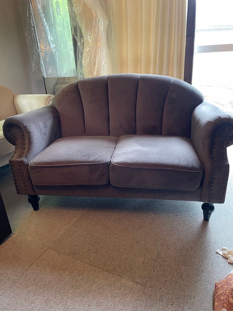 ソファ 2人掛け 貝殻 姫家具 ファブリック チャコールグレー