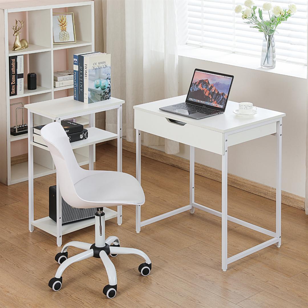 【人気商品】【ホワイト】パソコンデスク引き出し付き収納ラック付き木製書斎机学習机