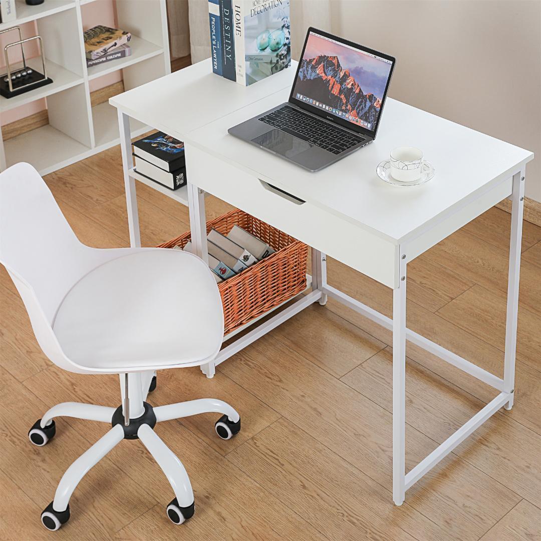 【人気商品】【ホワイト】パソコンデスク引き出し付き収納ラック付き木製書斎机学習机