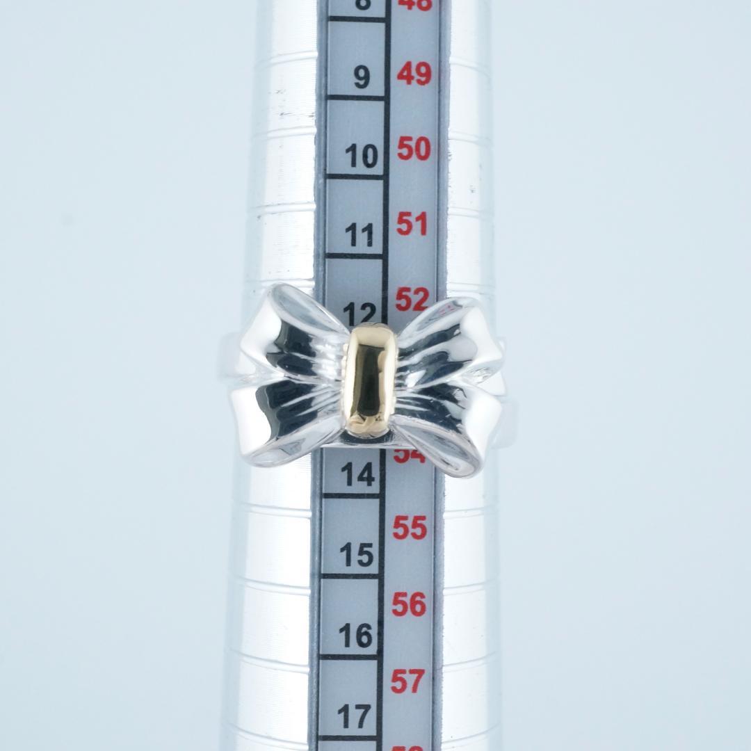 新品仕上 ティファニー SV925×18K 750リボン リング 13号