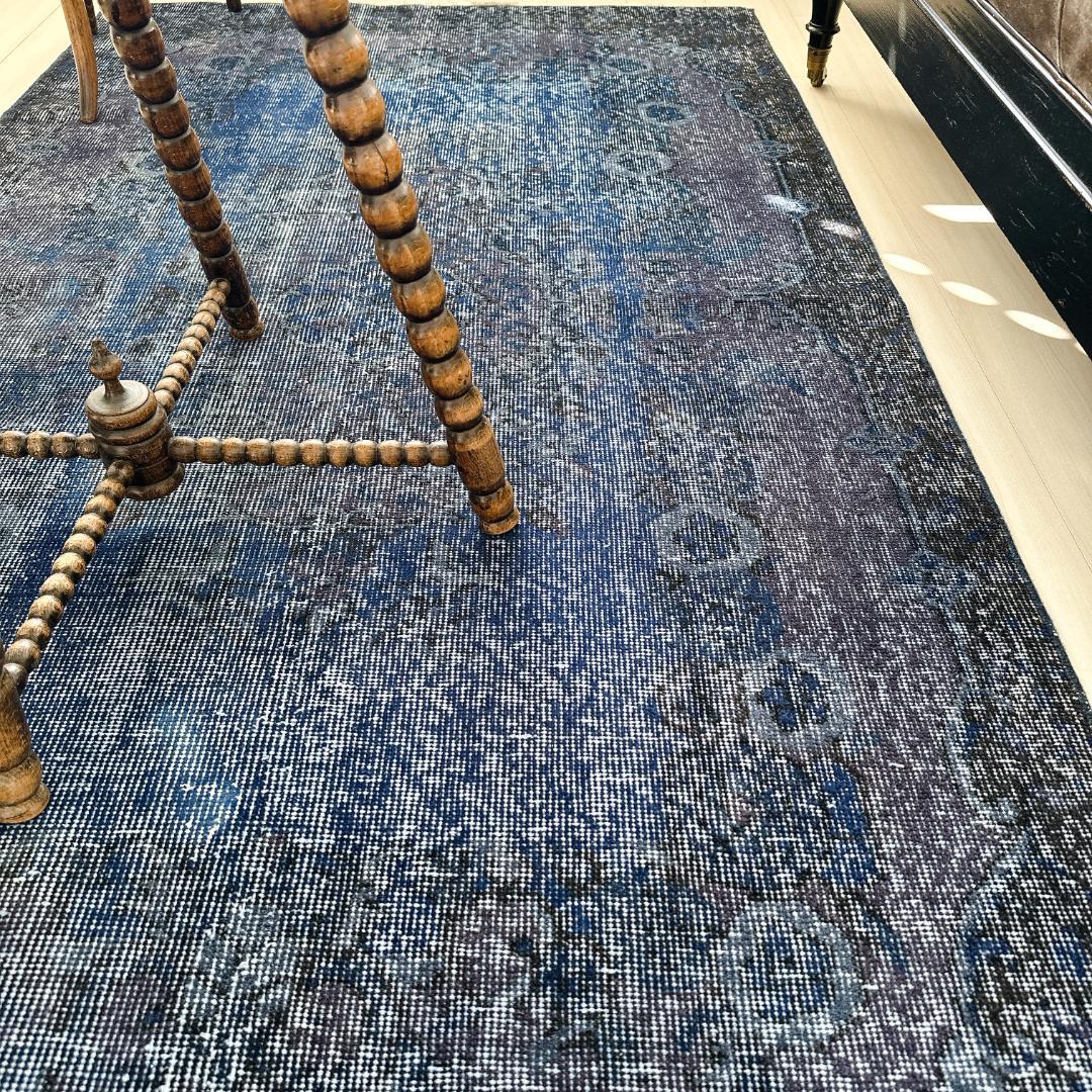 トルコ ヴィンテージラグ A133 レア ダークネイビー オーバーダイ