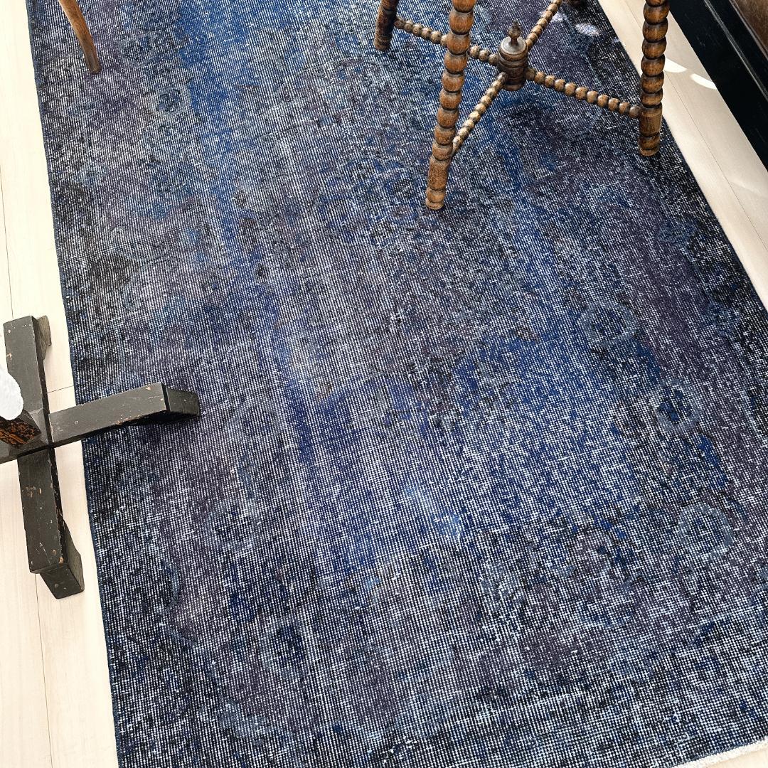 トルコ ヴィンテージラグ A133 レア ダークネイビー オーバーダイ