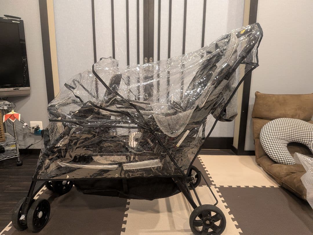 KATOJI 二人乗りベビーカー（レインカバー付）