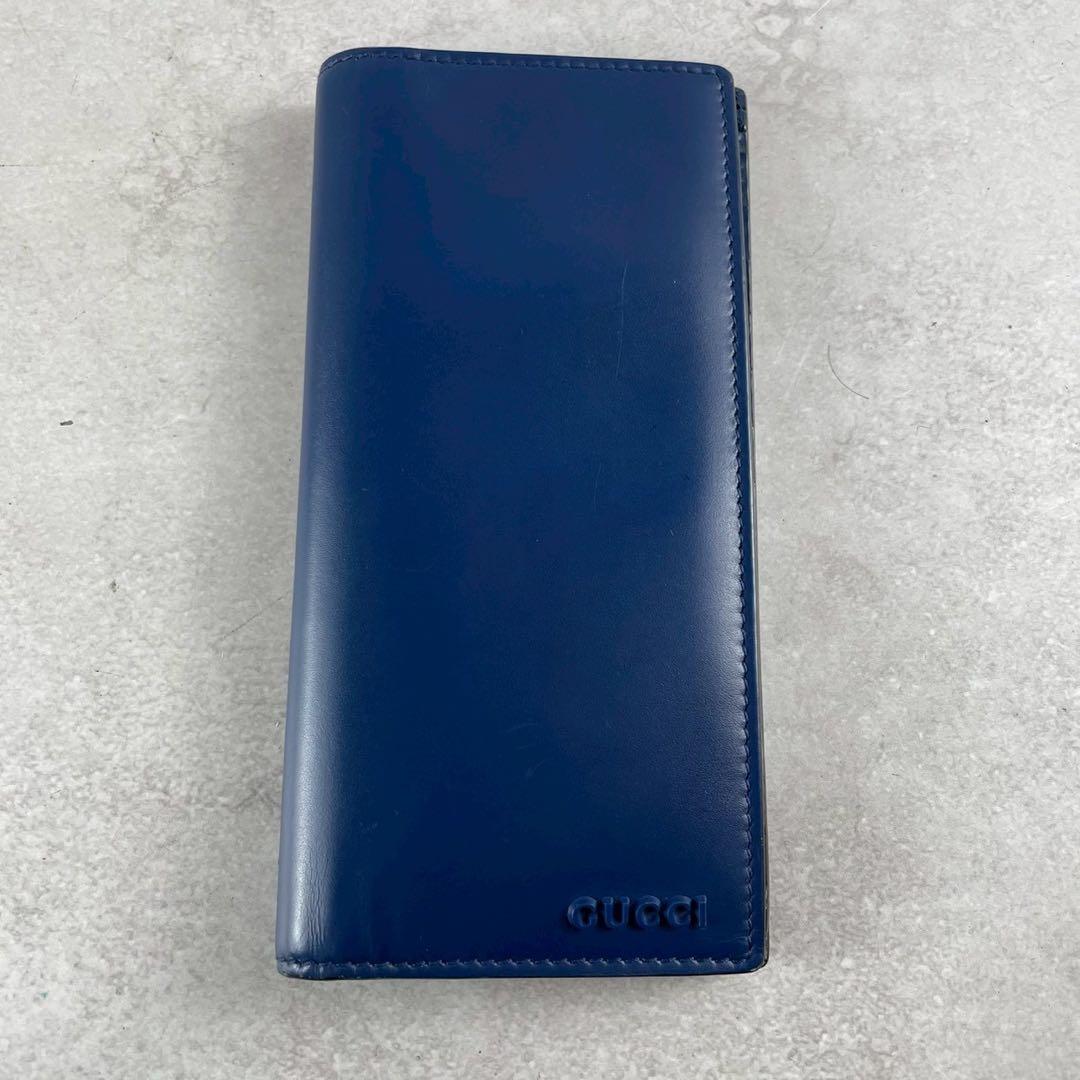 【美品 入手困難】グッチ 長財布 二つ折り カラーロゴ ブルー レザー