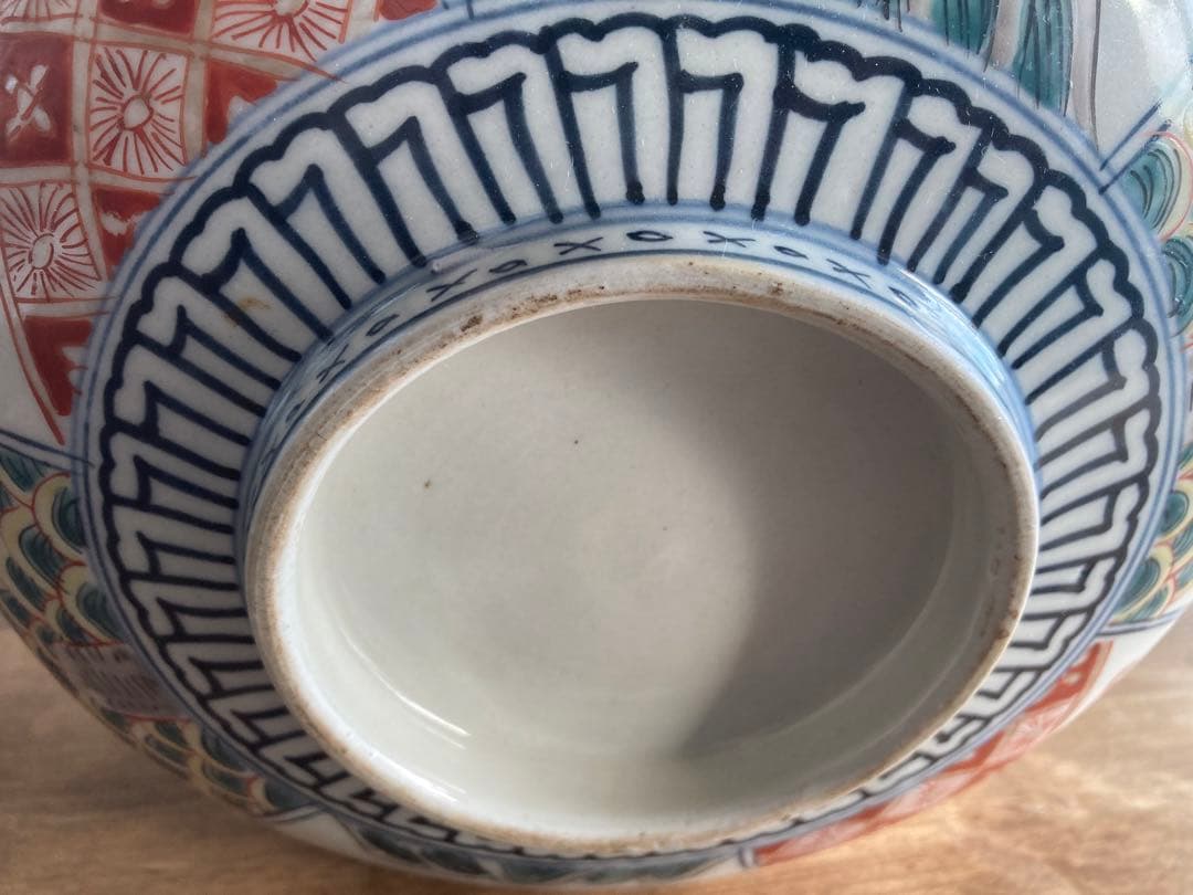 古伊万里の赤絵 鉢 直径約22cm 幕末 骨董品 龍、鳳凰 鶴等