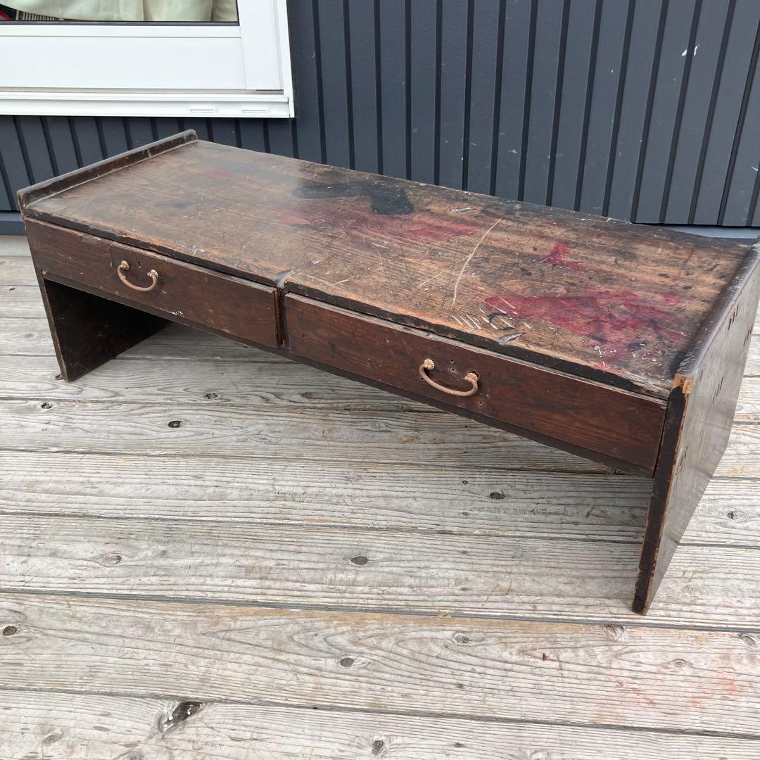 昭和レトロ ヴィンテージ 古家具 無垢材 木製文机 引き出し付き座卓 書斎机