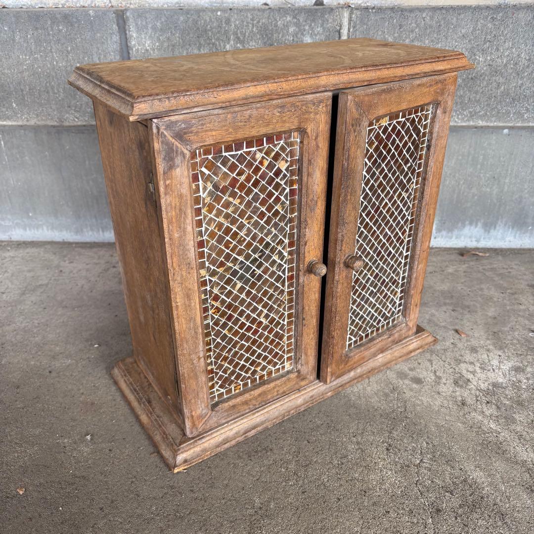 C1 北欧レトロ ガラスタイル 木製 収納キャビネット ヴィンテージ ビンテージ