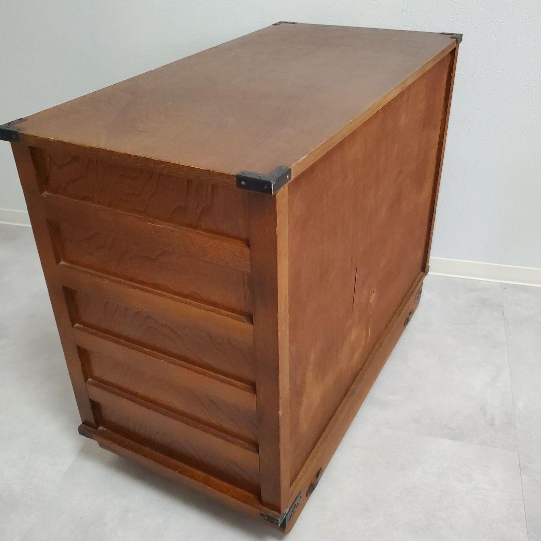 希少★欅 車箪笥 茶棚 茶箪笥 和箪笥 古家具 小引き出し ガラス扉 車輪