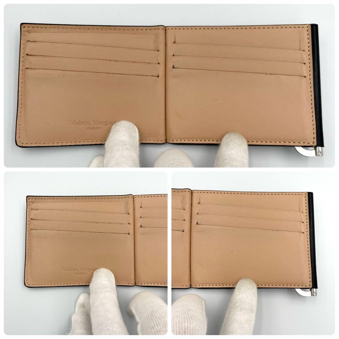 鑑定済・良品★メゾンマルジェラ　レザー　マネークリップ　ブラック×ベージュ　箱