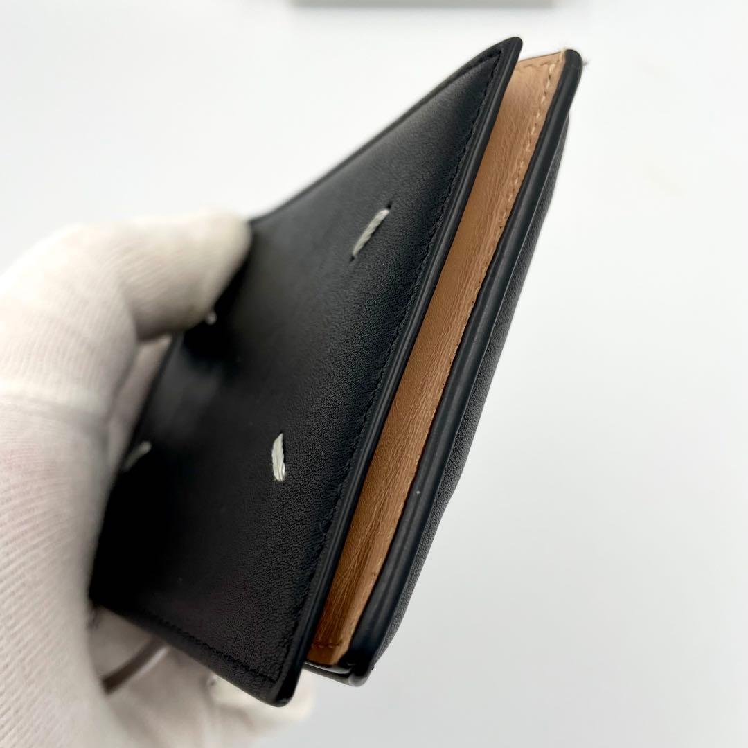 鑑定済・良品★メゾンマルジェラ　レザー　マネークリップ　ブラック×ベージュ　箱