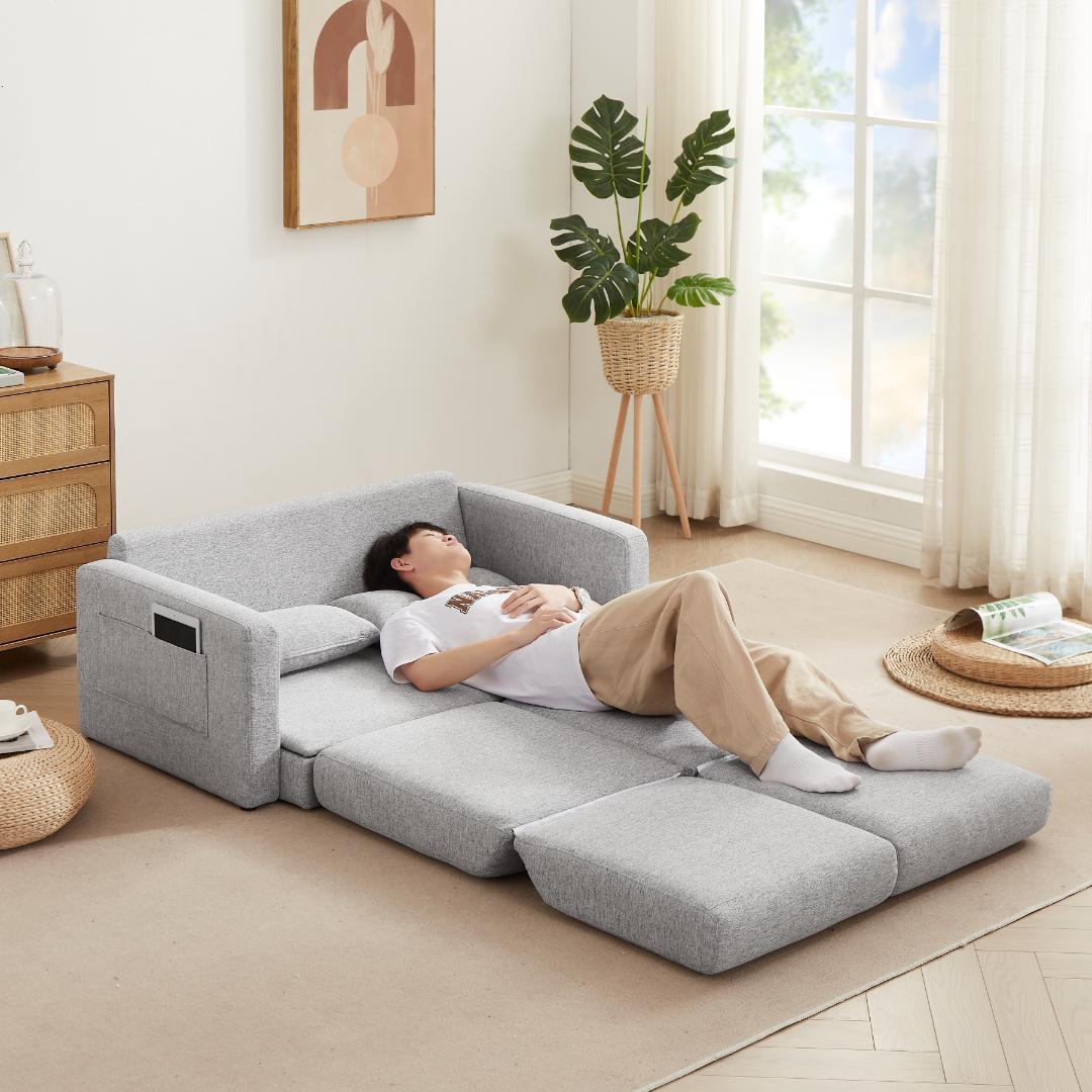 グレー ソファベッド 二人掛け モダンデザイン