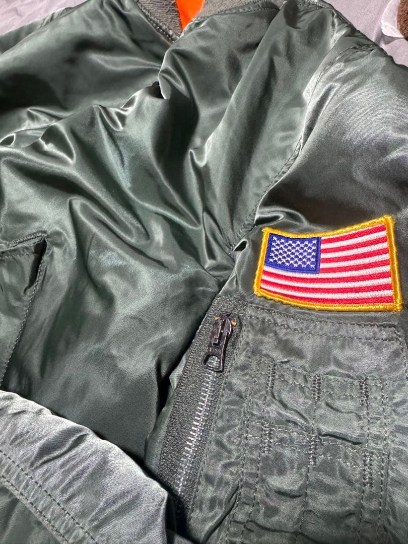 ALPHA 90s USA製 ビンテージ 短丈 フライトジャケット L セージ