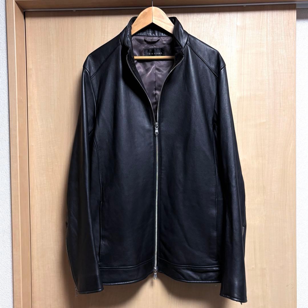 【極美品】TETE HOMME シングルライダースジャケット羊革 大きいサイズ