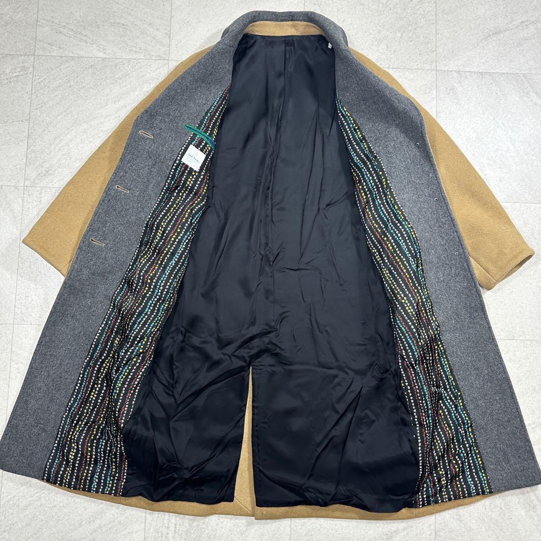美品【ポールスミス】カシミヤ混 バイカラー チェスターコート ロング 裏地花柄