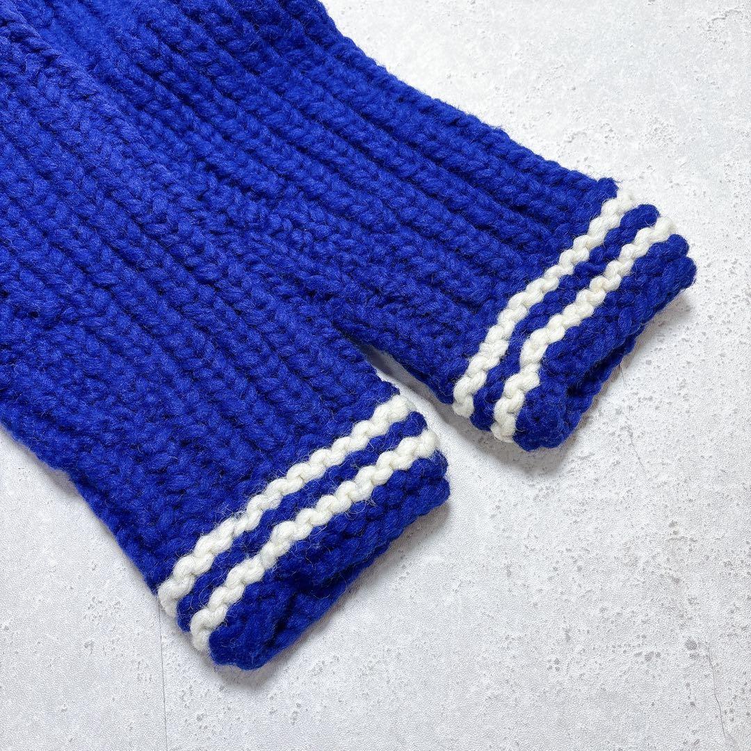 カナタ　カウチンニット　ブルー　現行タグ　肉厚カーディガン　希少カラー　ヘチマ