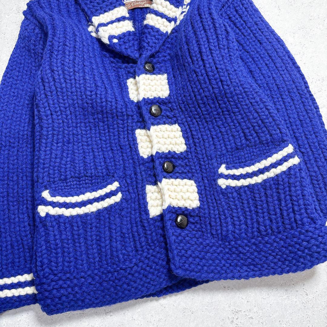 カナタ　カウチンニット　ブルー　現行タグ　肉厚カーディガン　希少カラー　ヘチマ