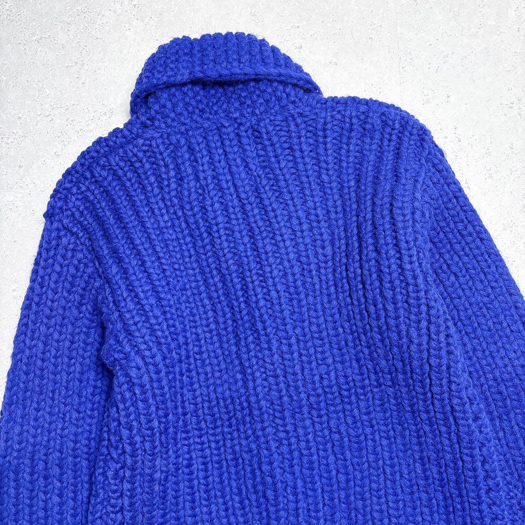 カナタ　カウチンニット　ブルー　現行タグ　肉厚カーディガン　希少カラー　ヘチマ